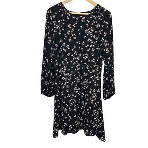 Ann Taylor Petite Terra Floral Smocked Flare Long Sleeve Lined Dress Size 10